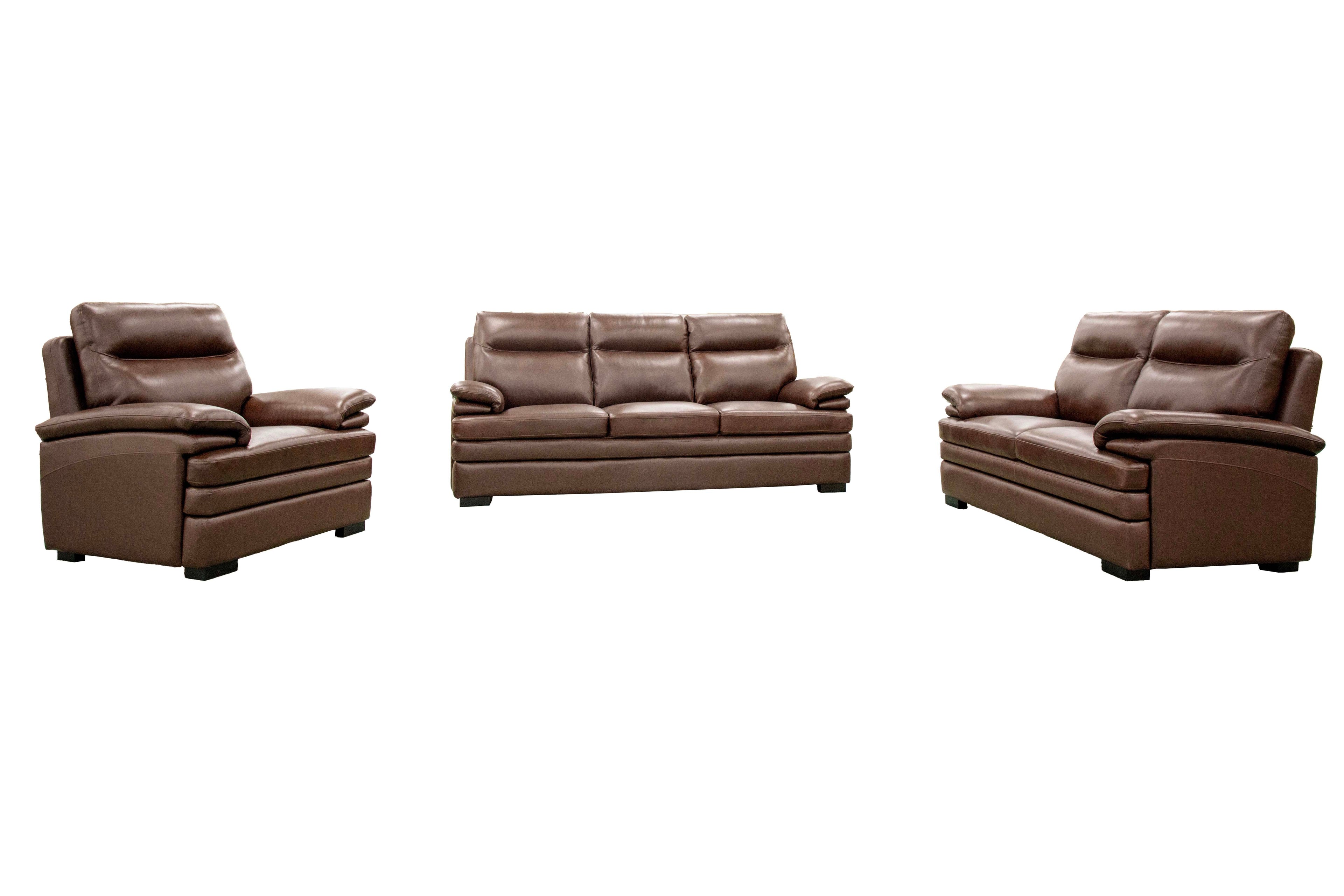 Brown Top Grain Leather 3-Piece Living Room Set with Sofa, Loveseat and Chair