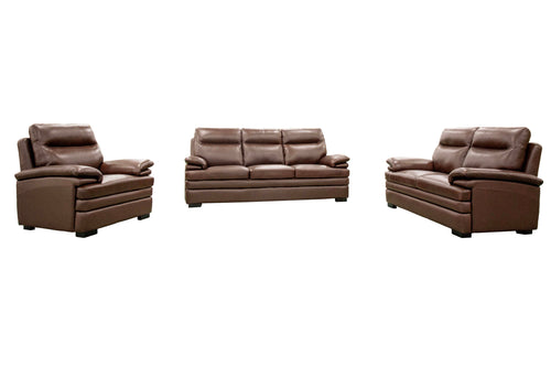 Brown Top Grain Leather 3-Piece Living Room Set with Sofa, Loveseat and Chair