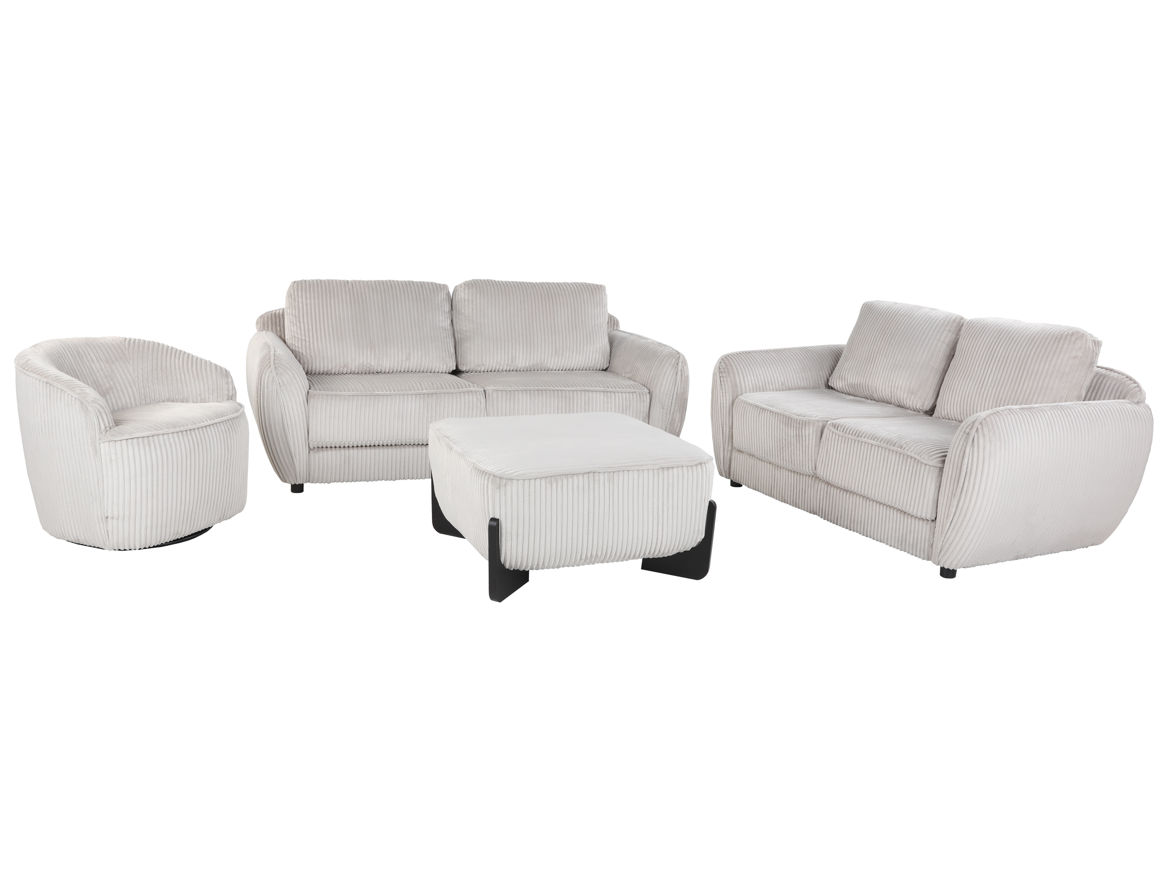 Modern Cream Corduroy 4-Piece Living Room Set (Sofa, Loveseat, Chair & Ottoman)