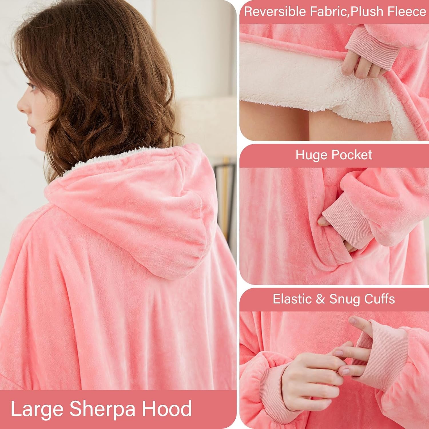 Blanket Hoodie,Oversized Wearable Sherpa Fleece Blanket Sweatshirt,Super Soft Warm Cozy with Giant Pocket,Gifts for Women Men Adults Teenagers Kids, One Size Fits All